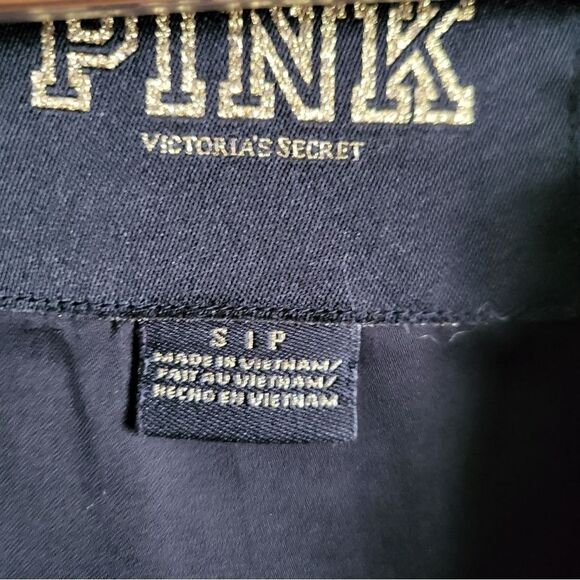 Victoria's Secret PINK Black Varsity Jacet Silver Stud Faux Leather Sleeve Sz S - Picture 6 of 13